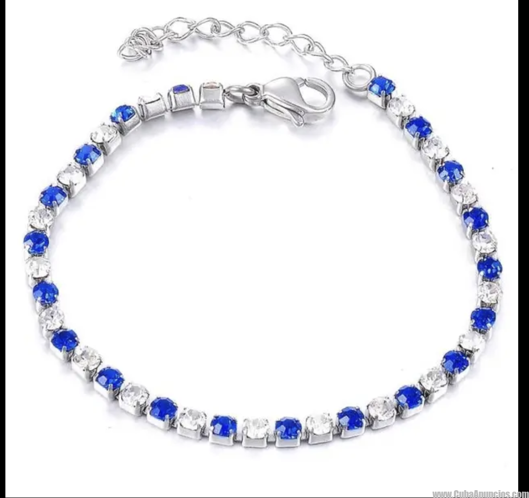 Pulcera ilde de acero inoxidable y cristales de circonia azul y blanco.