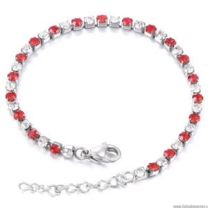 Pulsera ilde de acero inoxidable y cristales de circonia rojo y blanco.