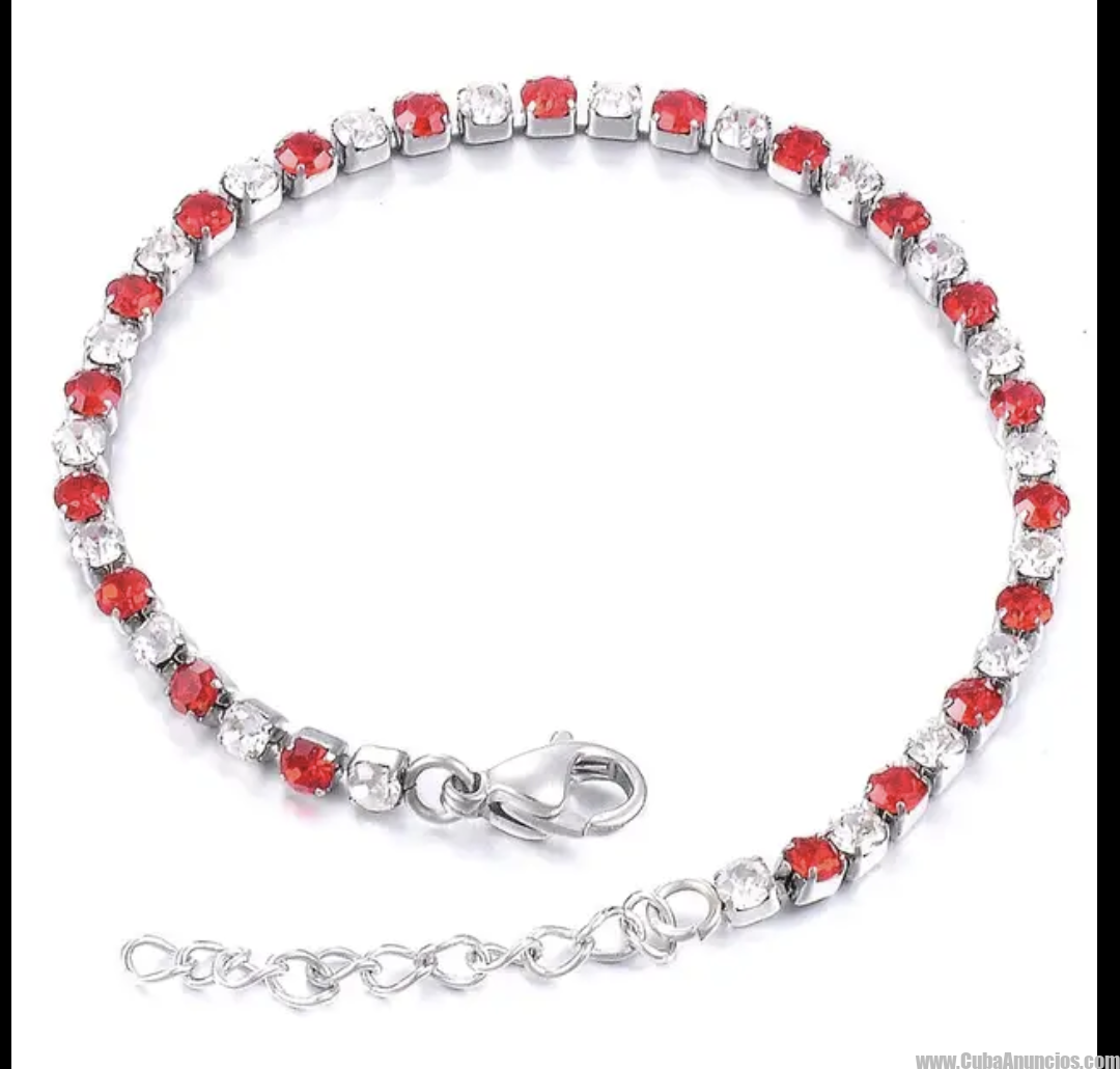 Pulsera ilde de acero inoxidable y cristales de circonia rojo y blanco.
