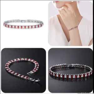 Ilde. Pulsera de acero inoxidable y cristales de circonia rojo y blanco