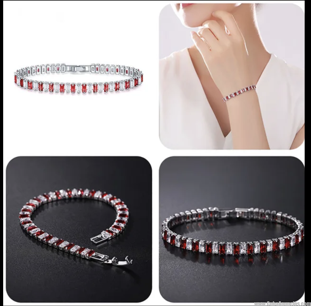 Ilde. Pulsera de acero inoxidable y cristales de circonia rojo y blanco