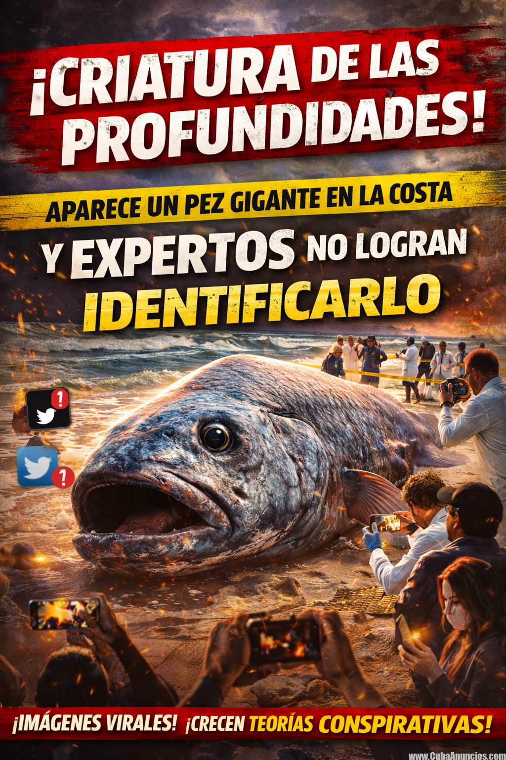 ¡CRIATURA DE LAS PROFUNDIDADES! Aparece un pez gigante en la costa y expertos no logran identificarlo