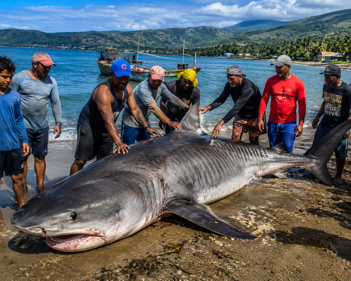 Impresionante captura de tiburón en Baracoa sorprende a pescadores cubanos