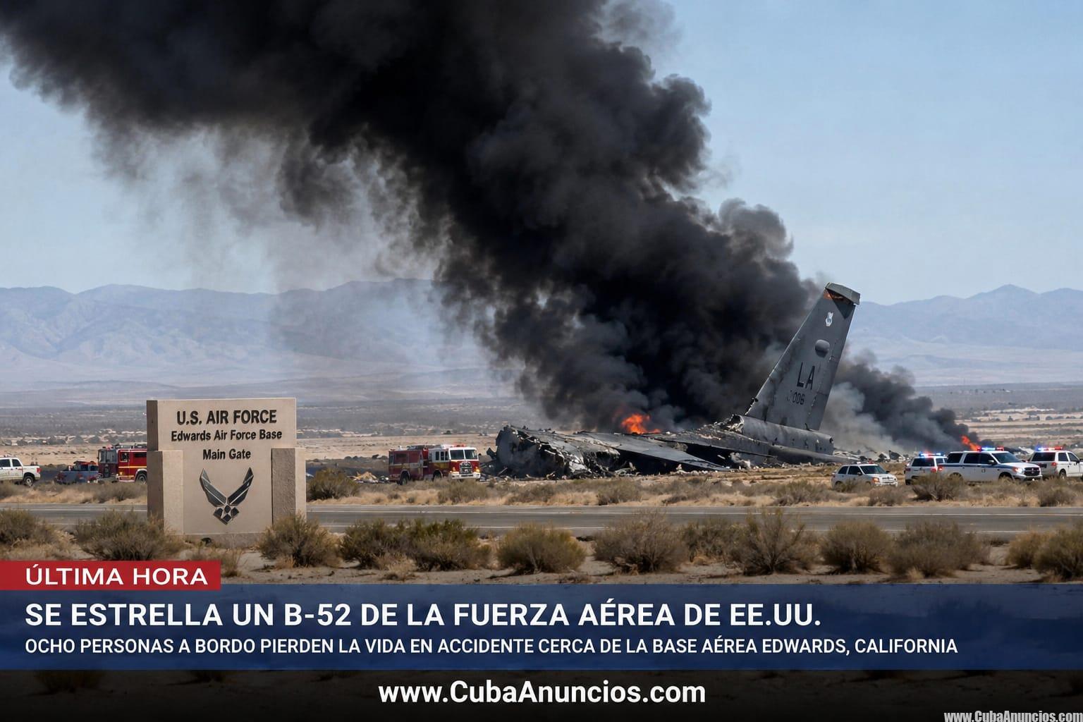 Tragedia aérea en California: se estrella un B-52 de la Fuerza Aérea de EE.UU