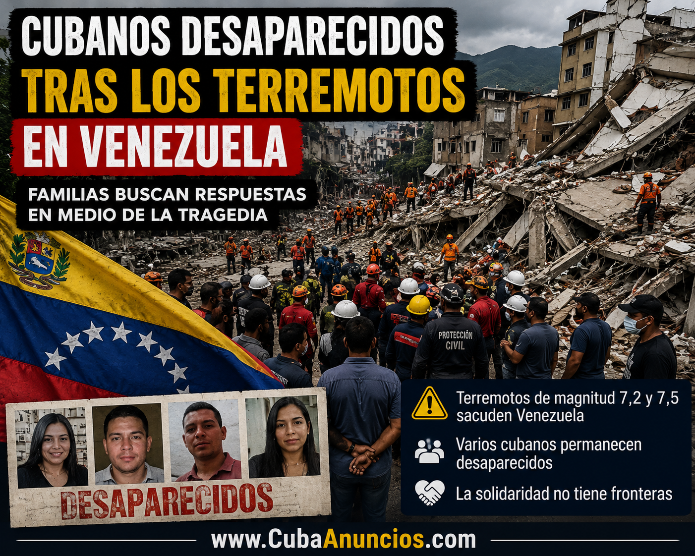 Cubanos desaparecidos tras devastadores terremotos en Venezuela