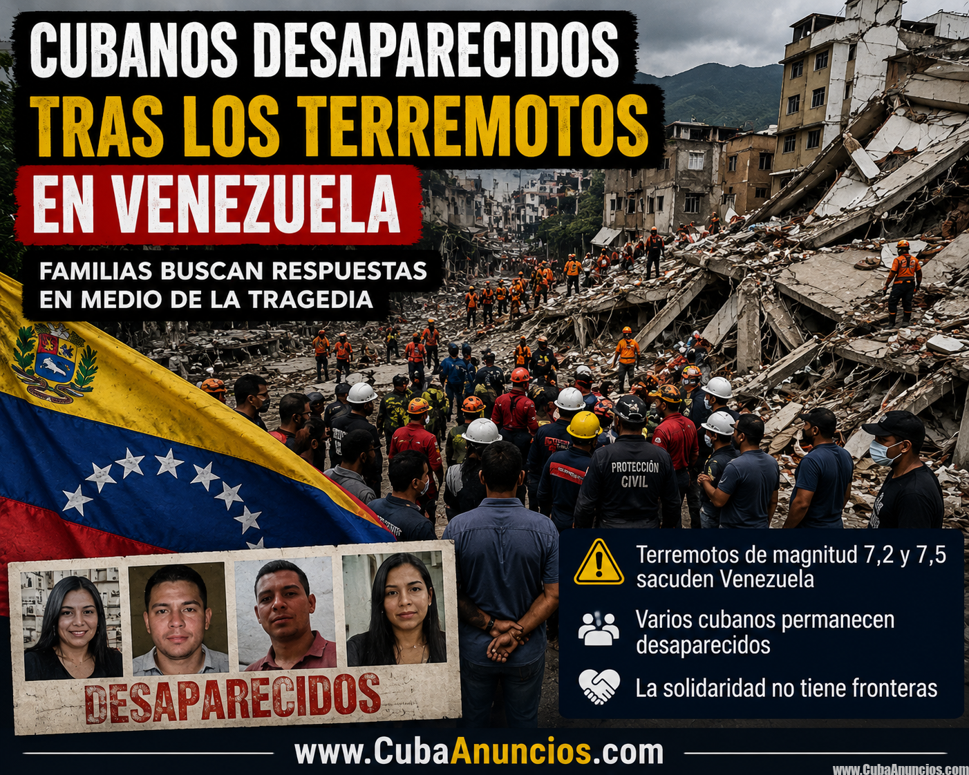 Cubanos desaparecidos tras devastadores terremotos en Venezuela