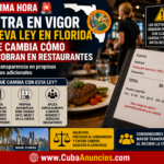 Entra en vigor nueva ley en Florida que cambia los cobros en restaurantes