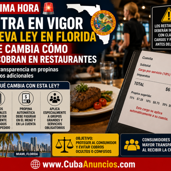 Entra en vigor nueva ley en Florida que cambia los cobros en restaurantes