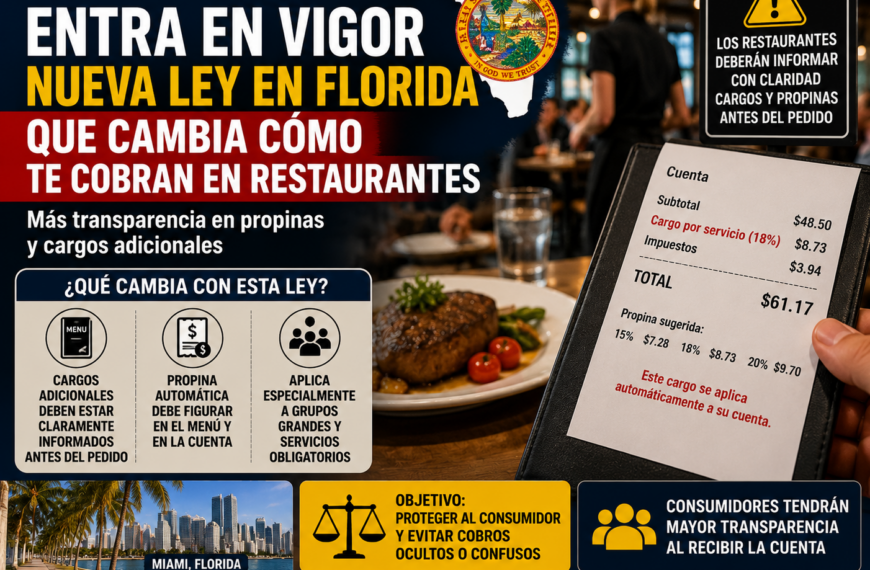 Entra en vigor nueva ley en Florida que cambia los cobros en restaurantes