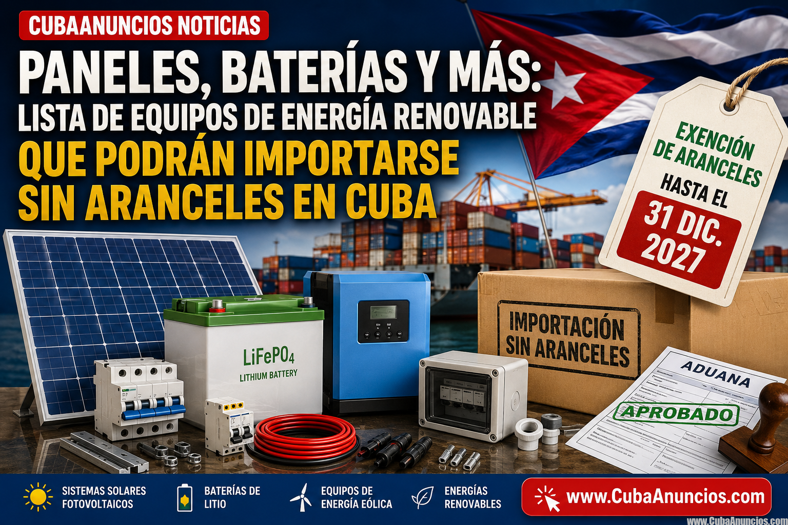 Paneles solares, baterías y más Cuba amplía la lista de equipos de energía renovable que pueden importarse sin aranceles