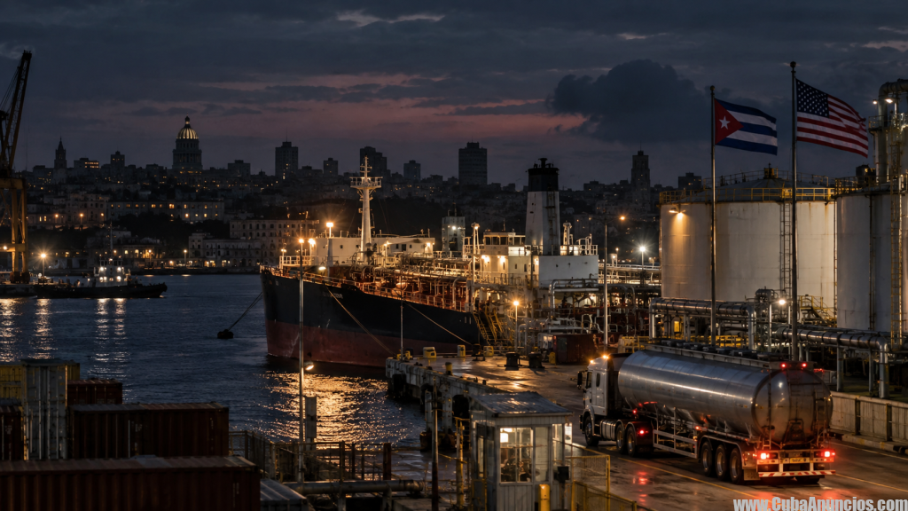 Buque con combustible estadounidense en un puerto cubano durante los apagones