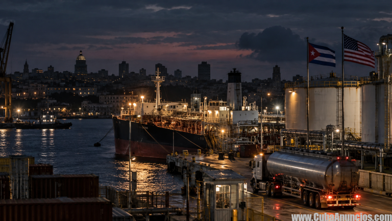 Buque con combustible estadounidense en un puerto cubano durante los apagones