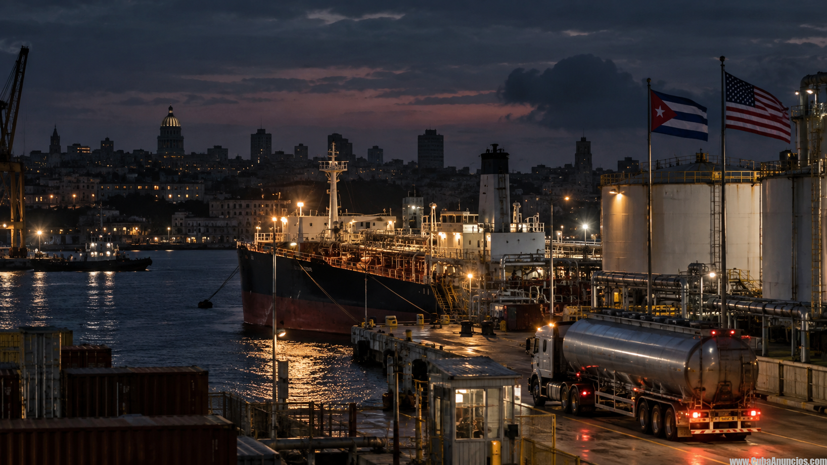 Buque con combustible estadounidense en un puerto cubano durante los apagones