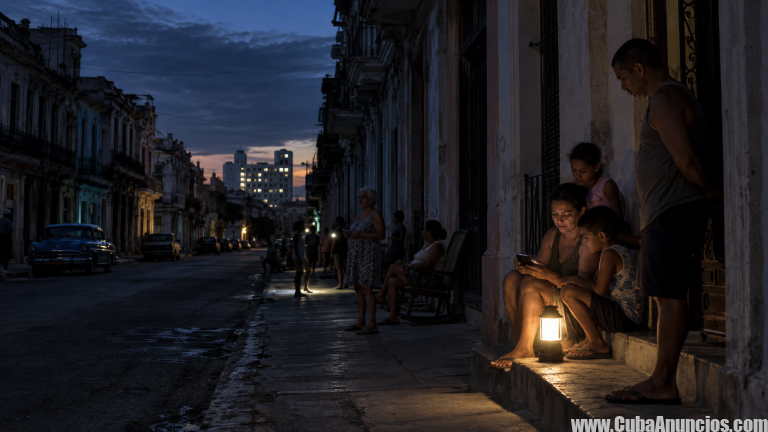 Familias cubanas utilizan linternas durante el apagón nacional de septiembre de 2026