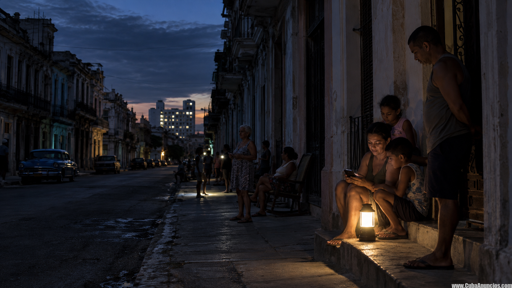 Familias cubanas utilizan linternas durante el apagón nacional de septiembre de 2026