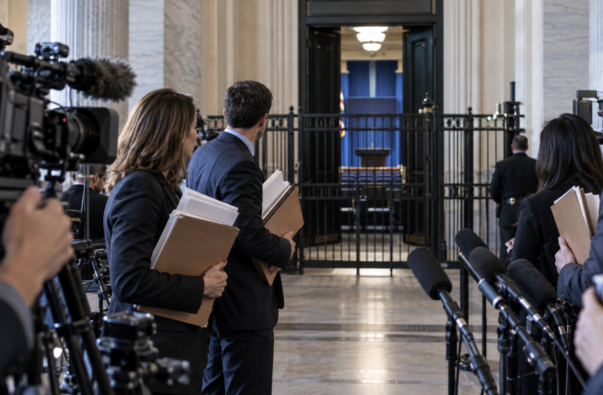 Periodistas y cámaras ante el cierre del acceso de prensa de la Casa Blanca