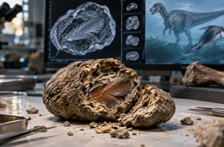 La pluma que sobrevivió 66 millones de años dentro de excremento de dinosaurio