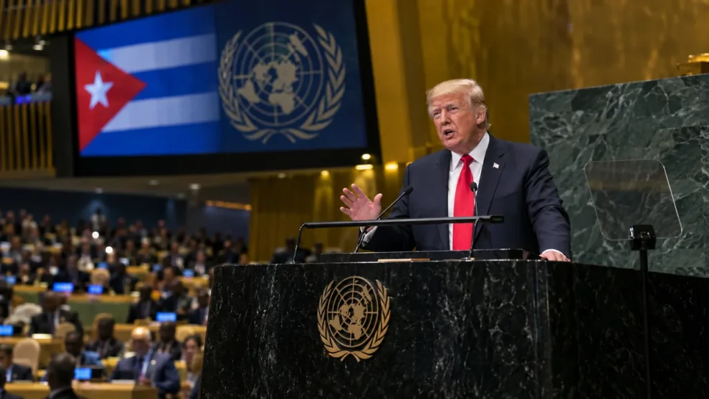 Donald Trump durante su discurso en la ONU sobre Cuba