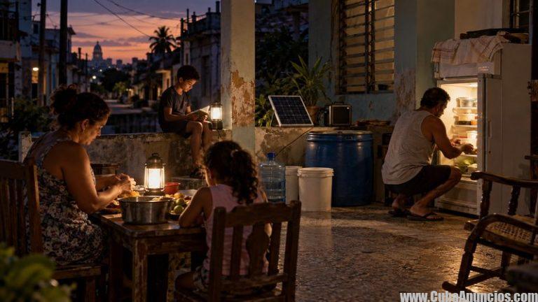 Familia cubana organizando alimentos, agua y energía durante un apagón